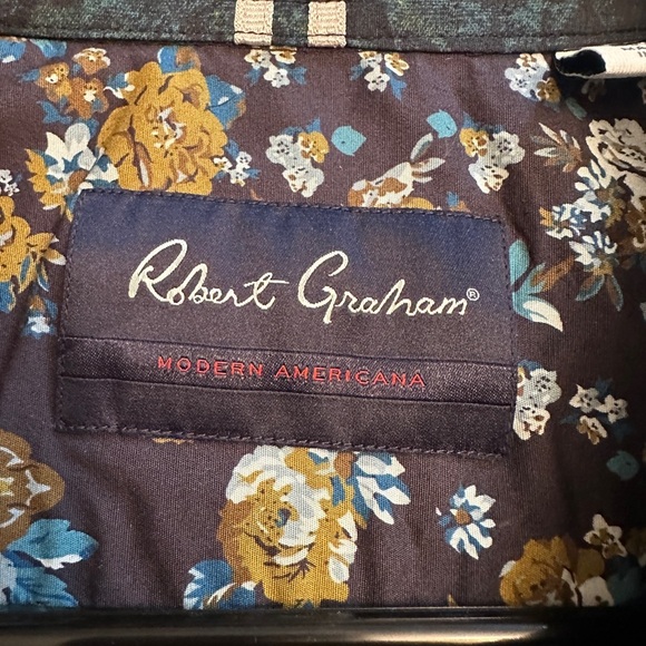 Robert Graham Size 2XL Modern Americana Button Down Floral Shirt Navy Light Blue - Picture 3 of 10